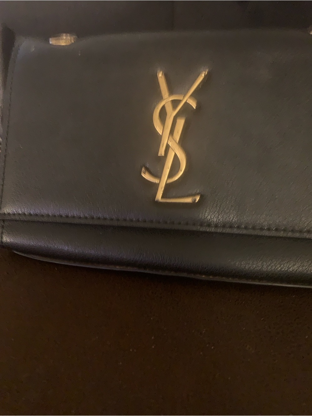 Used Saint Laurent Black Leather Crossbody with Gold YSL Logo Please check photo